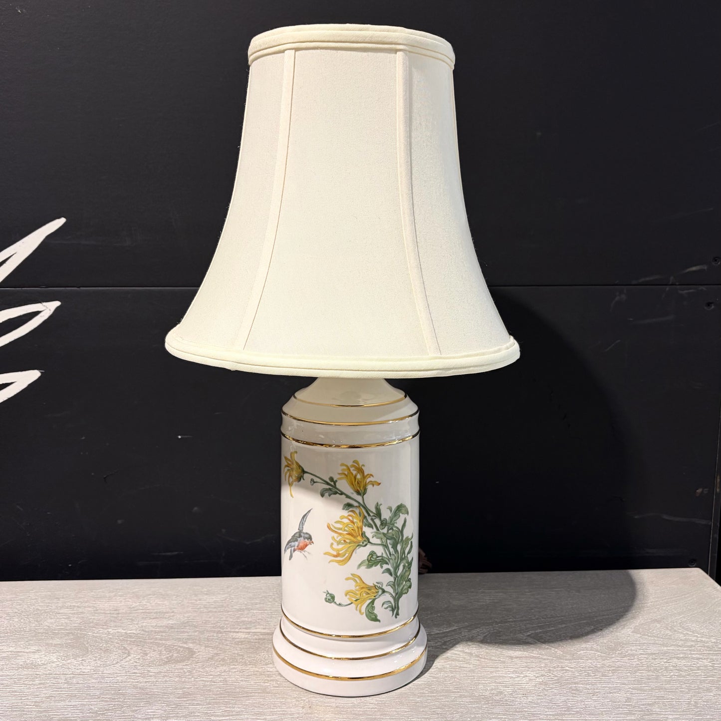 Vintage Botanical Ceramic Lamp, 22"H x 6"Dia