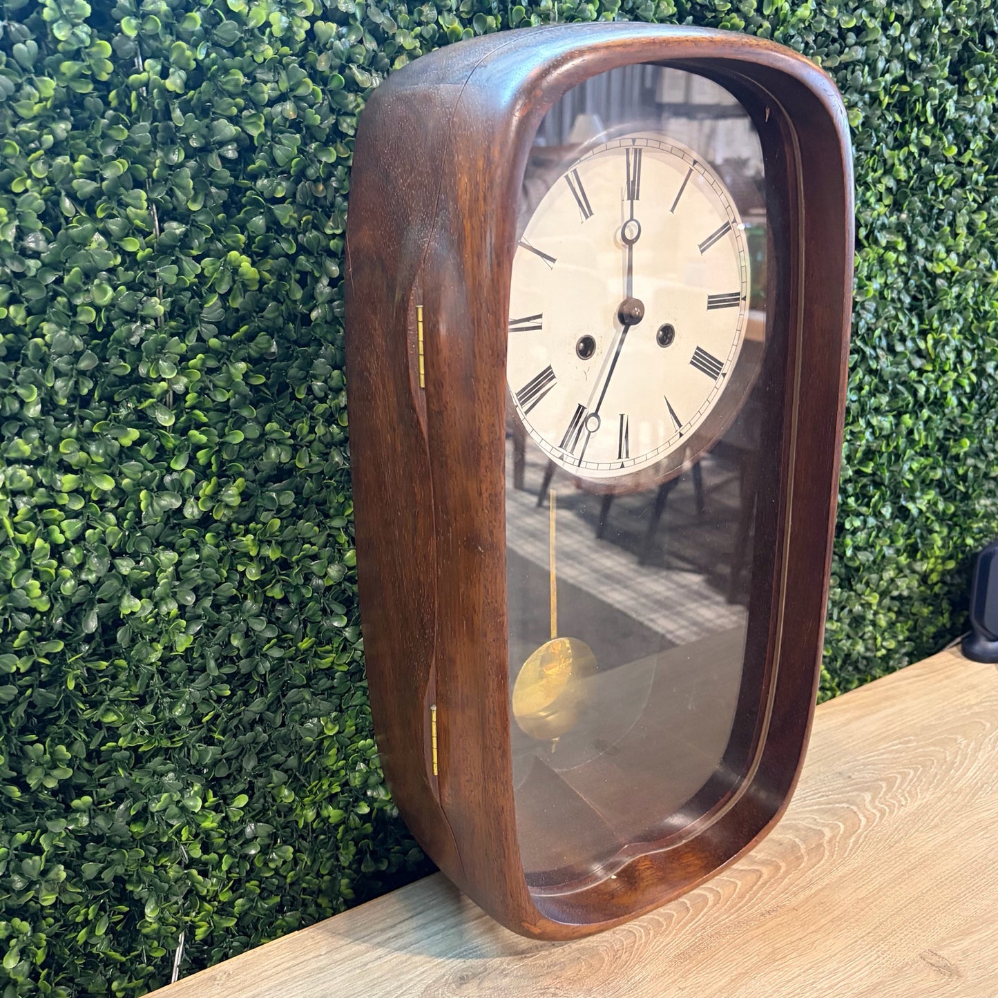 VTG Walnut Wall Clock w/Brass Pendulum By E. White, 19"H x 10"W x 6"D