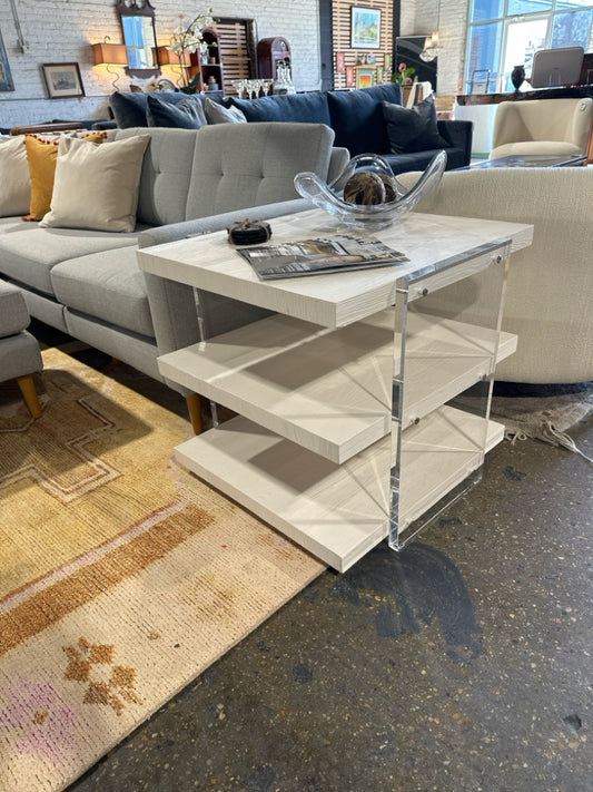 St. Kitts end table, acrylic/white, 26"x26"x