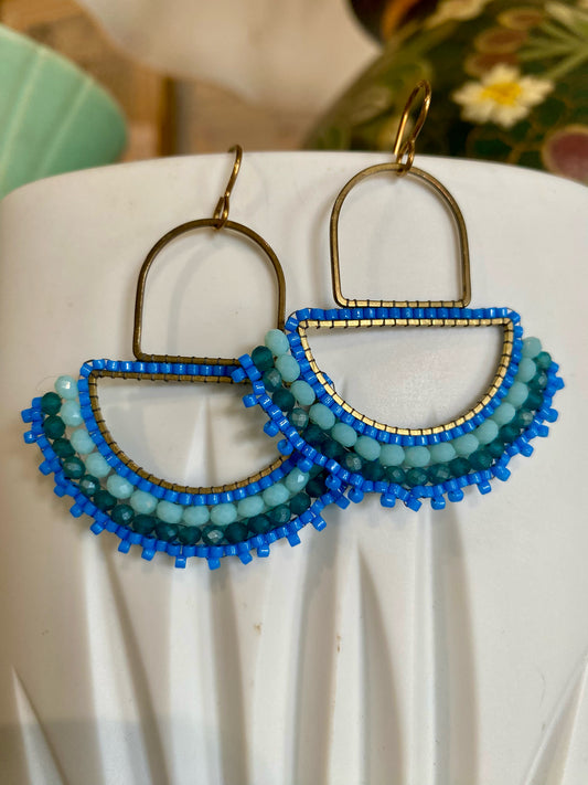 Bead & Brass Earrings, Capri Fan, Carrie Price Wearable Art