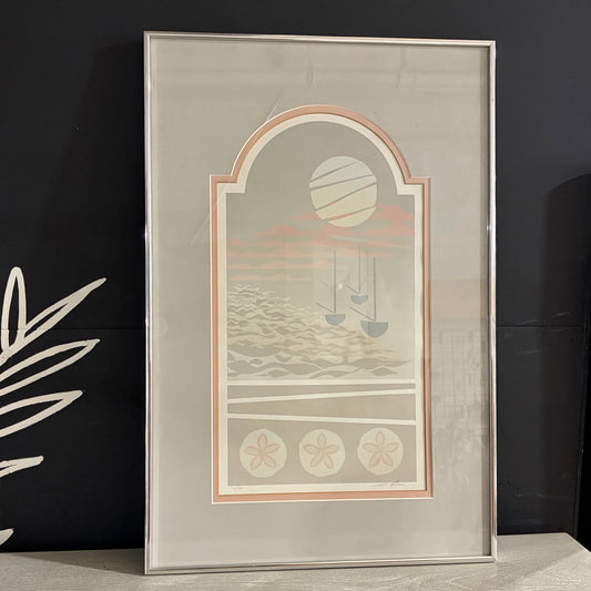 Serigraph of 3 Sailboats & Sand Dollars, 20.25"W x 30"H x 1"D