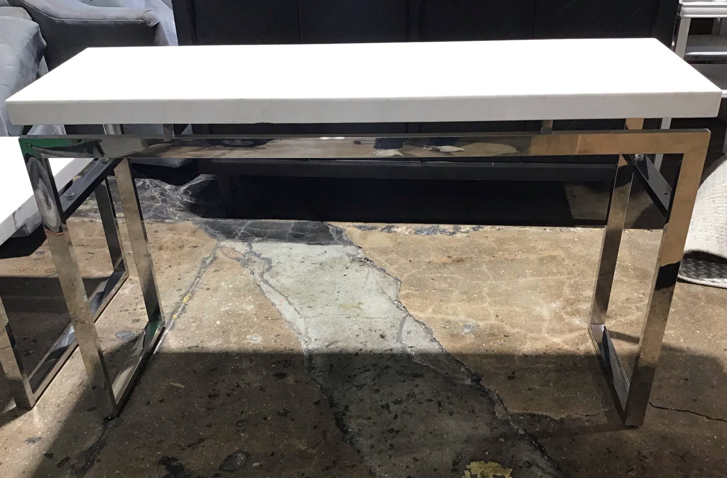 Nerissa Chrome/Metal/Faux Stone Console Table 50"L x 16" W x 30"H