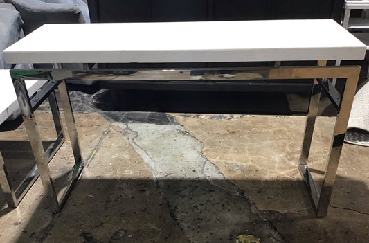 Nerissa Chrome/Metal/Faux Stone Console Table 50"L x 16" W x 30"H