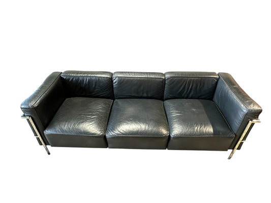 Black leather/Chrome Sofa, 76"L x 29"D x 28"H