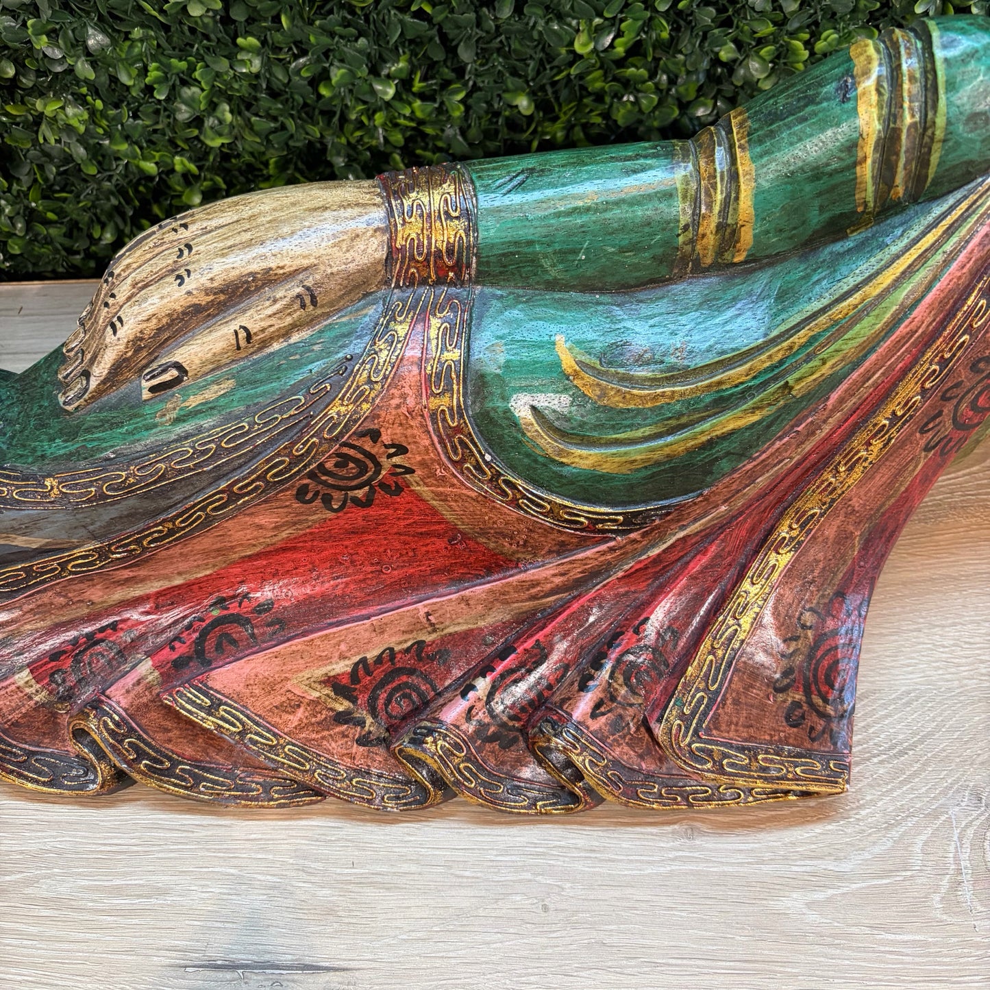 Reclining Buddha, Carved Wood, 31.5"W x 8"D x 10"H
