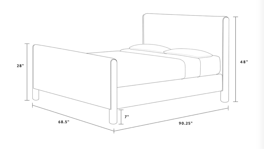 Laurel queen bed, upholstered headboard/wood accent, 68.5" W x 90.25" D x 48" H