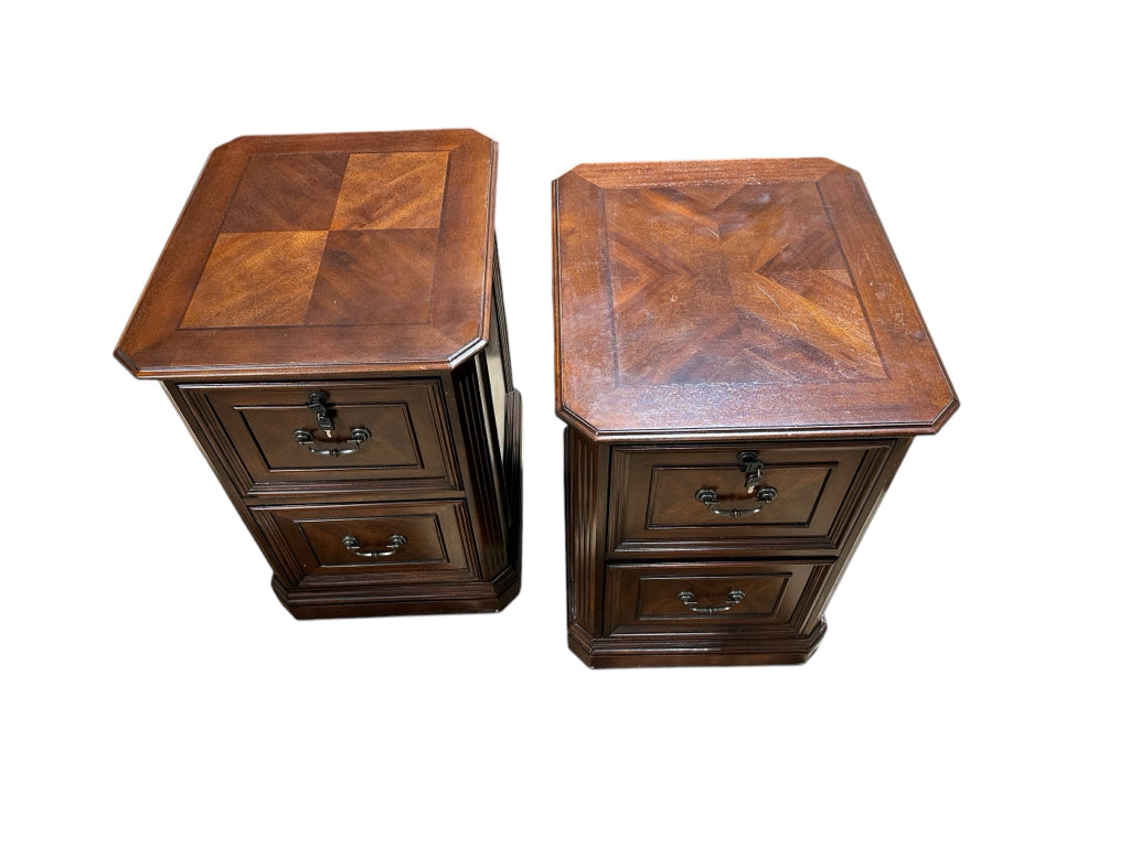 PAIR Mahogany finished 2 drawer w/key file, 25"W x 21.5"D x 30.5"H