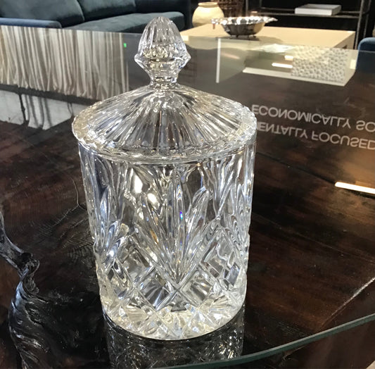 Vintage Cut Crystal lidded jar 7 " tall x 4" dia.