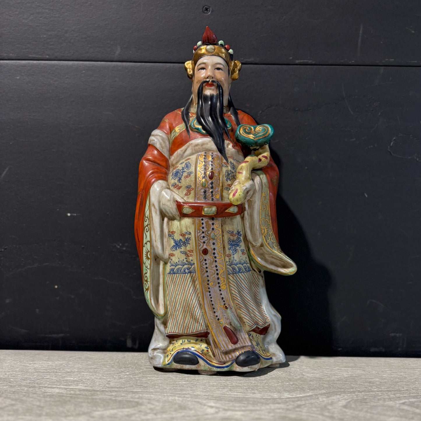 VTG Chinese Porcelain Figurine, Lu Xing, 7" L x 4" W x 13" H