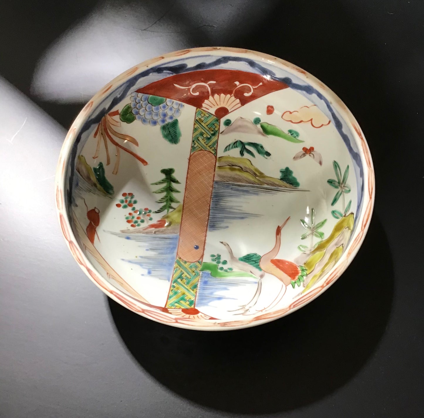 Chinoiserie Bowl w/ crane 10"Wx3.25"H