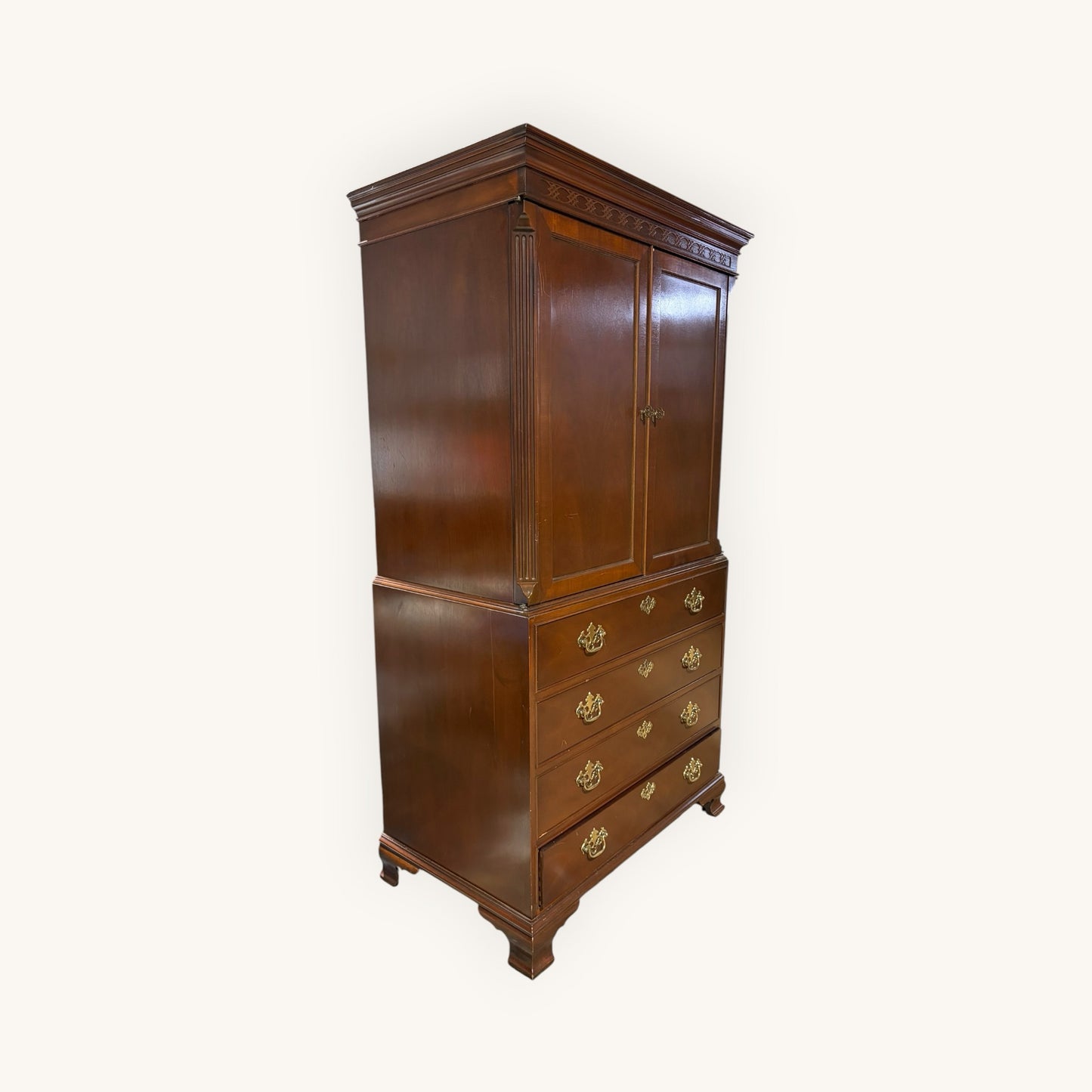 VTG Chippendale Mahogany Entertainment Armoire, 72.25"H x 40"W x 23.25D