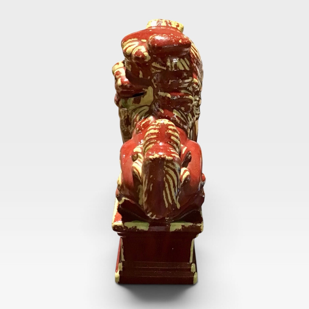 Bombay Ceramic Foo Dog Red Glaze Statue, 9.5"W x 6"D x 15"H