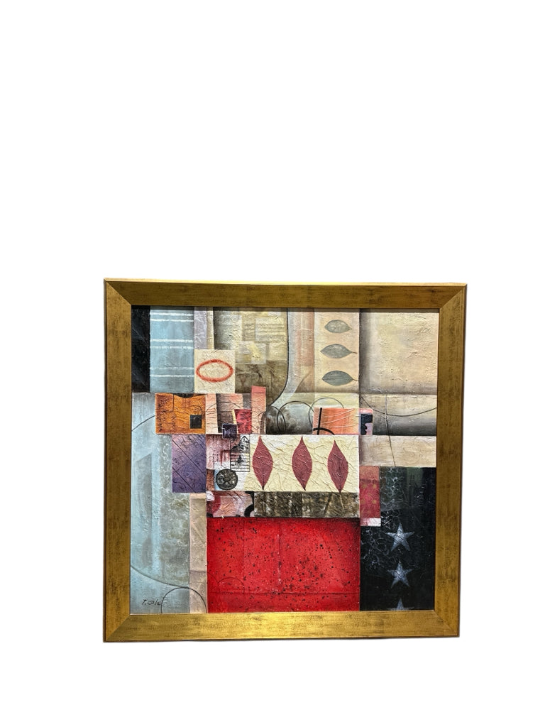 Signed original T. Cole mixed media, 34.5"H x 34.5"W x 1.5"D