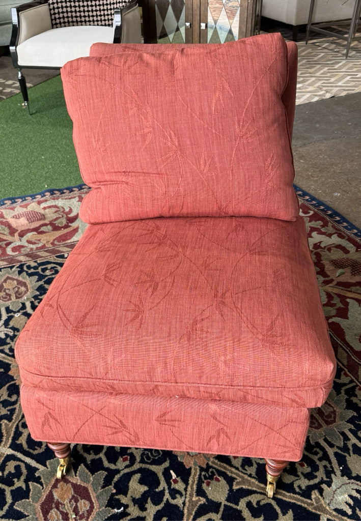 Slipper chair, terra cotta, down filled, AS IS, 25"W x x 30"D x 32"H
