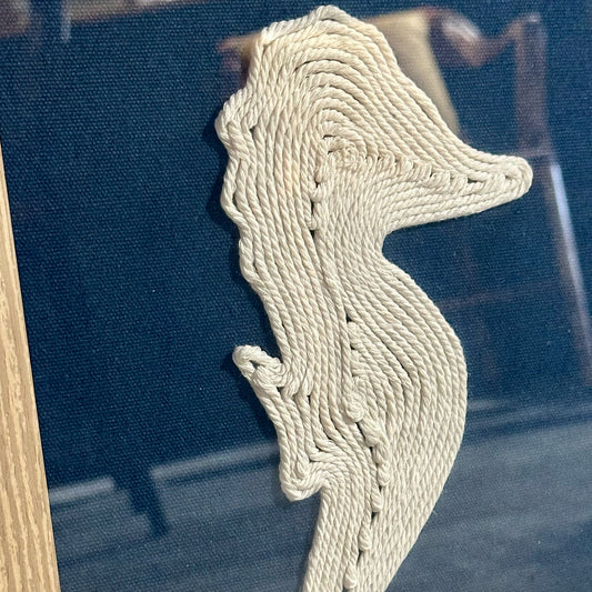 Framed Seahorse Rope Art, Navy & White, 16" L x 12" W x 1" D
