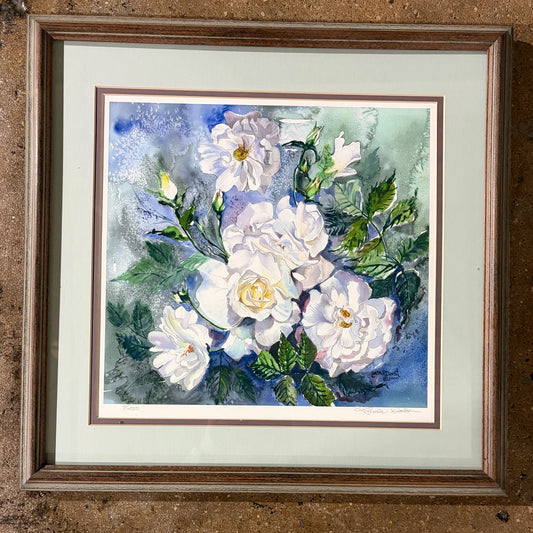 Signed/numbered watercolor print, Camelias, Linda Doust, 2000, 18"W x 18"H x 1"D