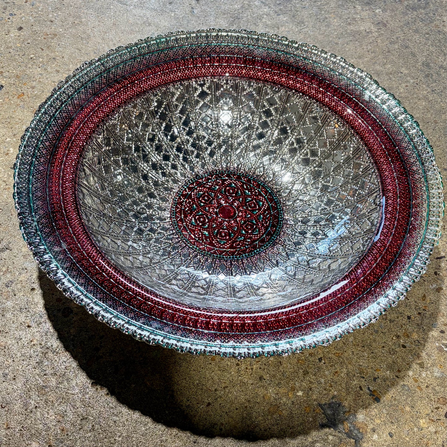 Artistic Accent Mandala Design Glass Bowl,  16"Dia x 3"H
