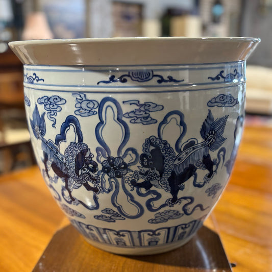 Blue/White Chinoiserie Planter 14.5" D x 13" H