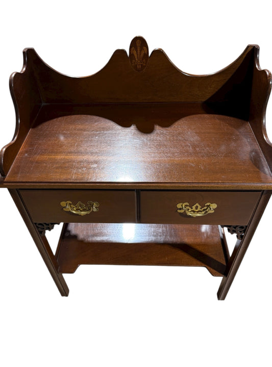 Vintage handmade washstand, fretwork, inlay, 30"W x 16"D x 39"H