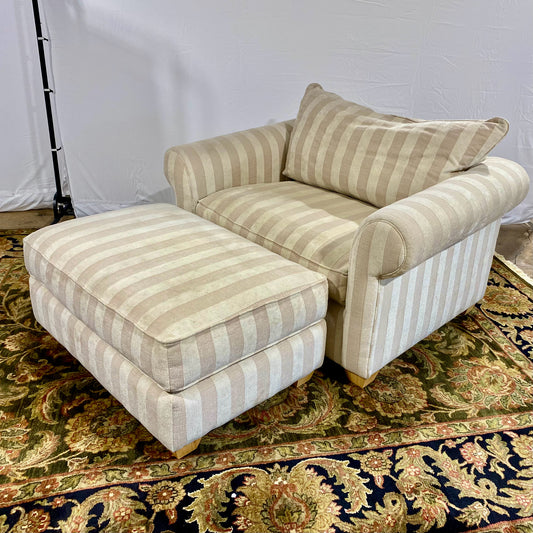 Cream Stripe Chair & Ottoman, 50'W x 61"D x 30"H