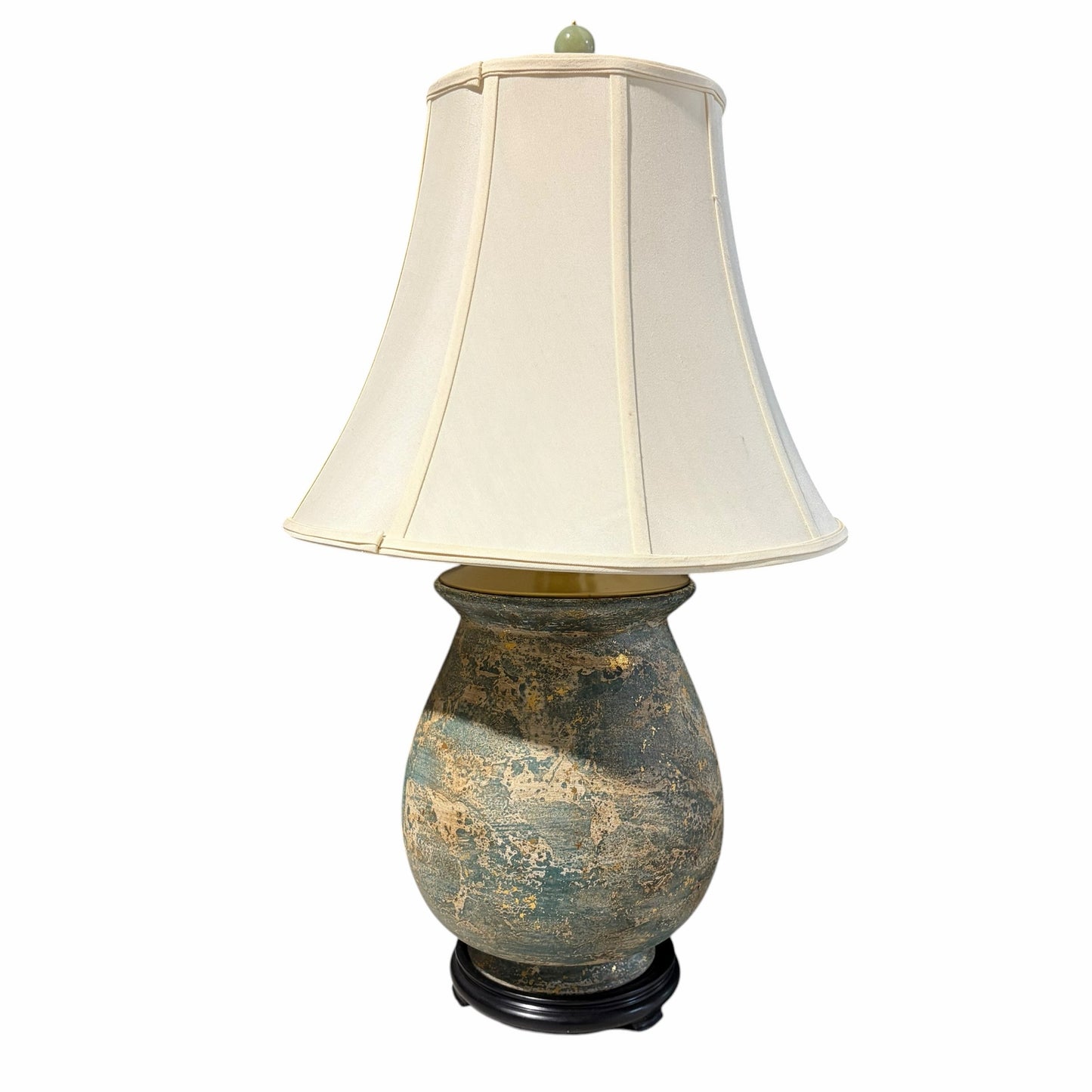 VTG Urn Table Lamp, Distressed Green/Golds, 28.5"H