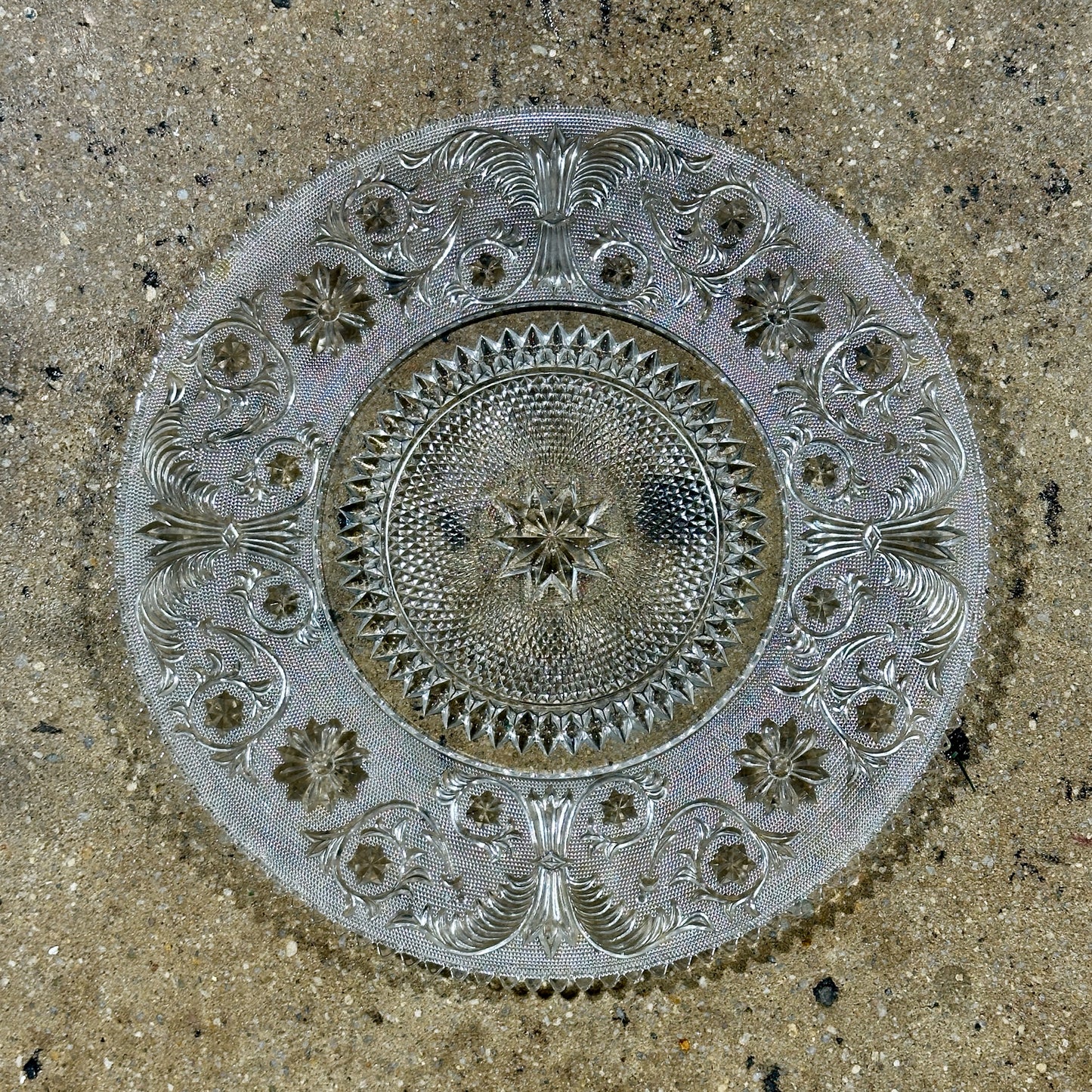 Vintage Pressed Glass Serving Plate, Duncan & Miller?, 16" Dia