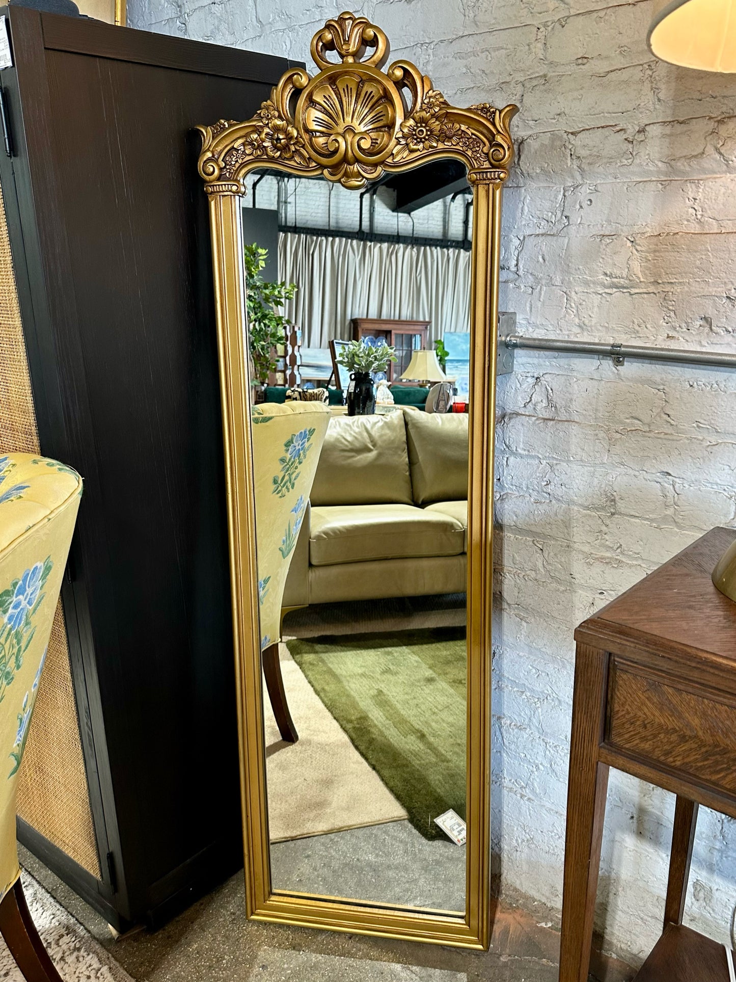 Vintage Hollywood Regency Full Length Mirror, Gold Resin, 63.5 " L x 20" W