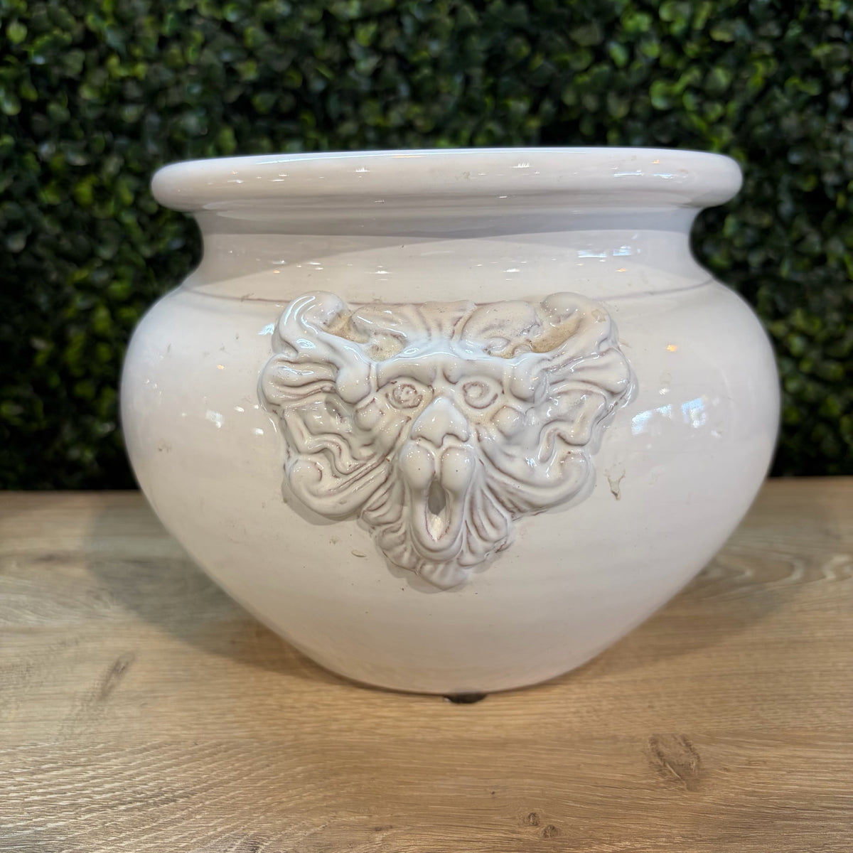 Tuscan Terracotta Planter w/White Glaze, 6.25"H x 9"Dia