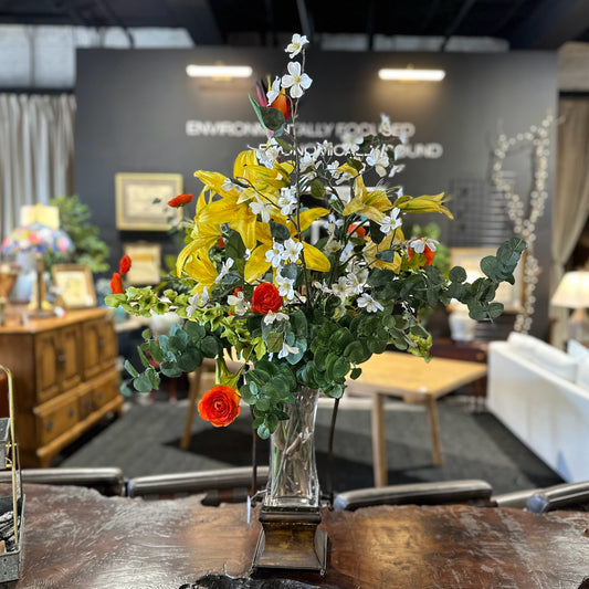 XL Artifical Flower Arrangement, Metal & Glass Vase, approx. 47" H x 47" W