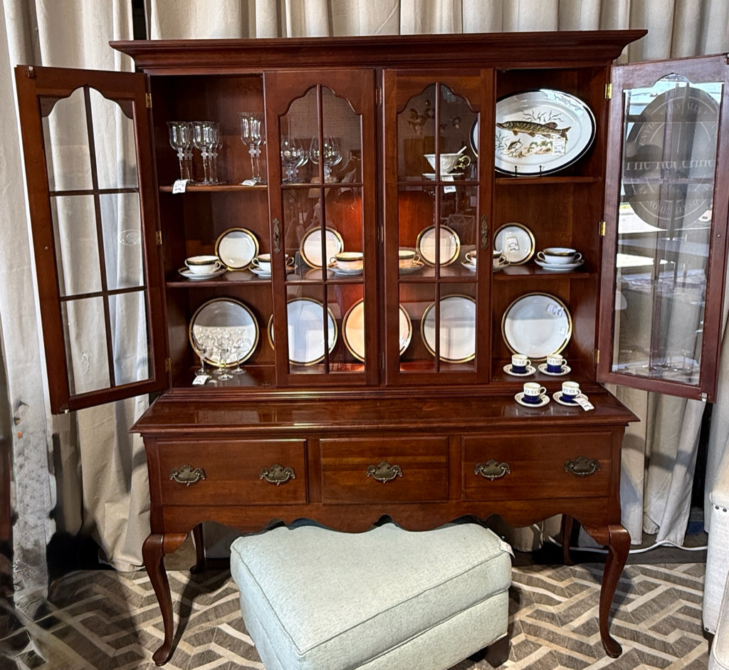 Cherry Queen Anne China Cabinets, 2 pieces, 62" W x 20"D x 78"H