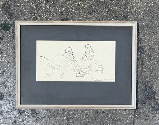 'At Theater Guild' signed Bertram Goodman charcoal/ink, 21"W x 15.5"H x 1"D