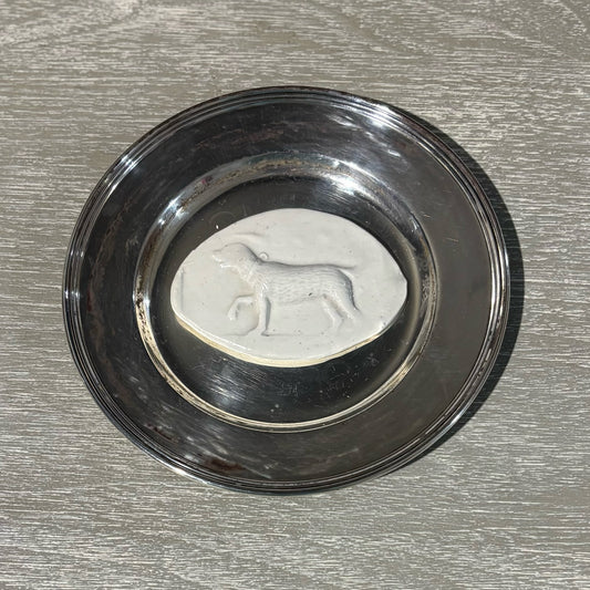 Dog Intagliio on Silverlated Dish 6" D x .5" H