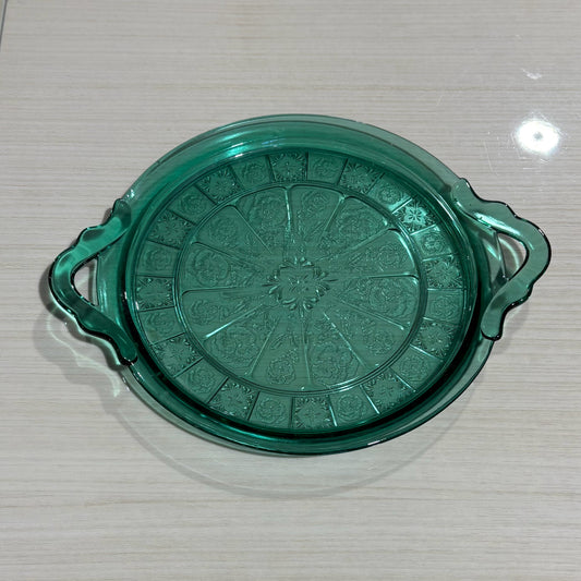 Green Glass Plate 12.5" W x 10.5" D x 1" H