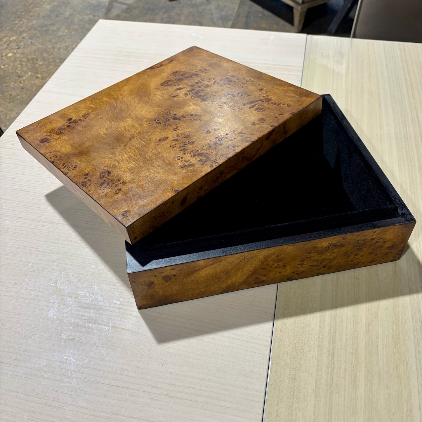 Oliver Home Burl  Storage Box, 13.75"W x 11.25"D x 4.25"H