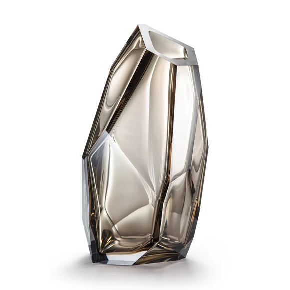 Lasvit Crystal Rock Vase, Smoke, 8.5" Dia x 16.9" H