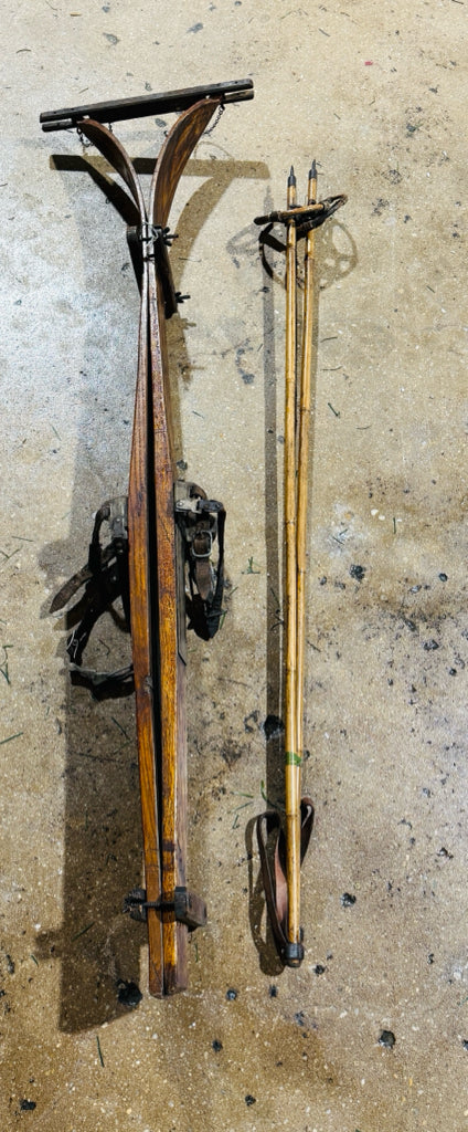 Vintage Alpine skis and poles, 51"L