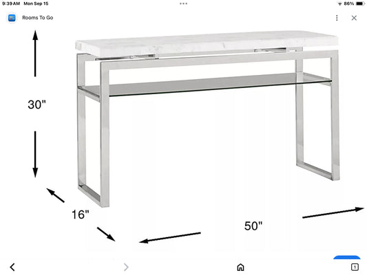Nerissa Chrome/Metal/Faux Stone Console Table 50"L x 16" W x 30"H