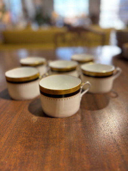 SET 6  Coffee Cups, Richard Ginori Regal Black & Burnished Gold