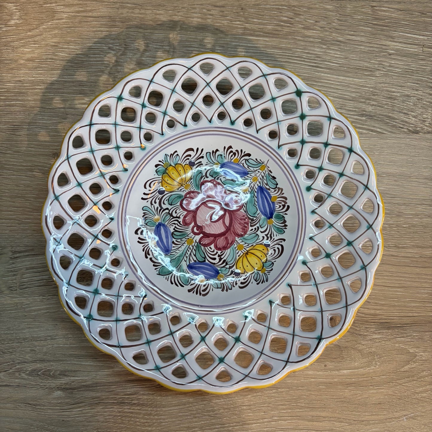 VTG Modra Majolika Plate w/Pierced Edge 7.25"Dia x 1"H