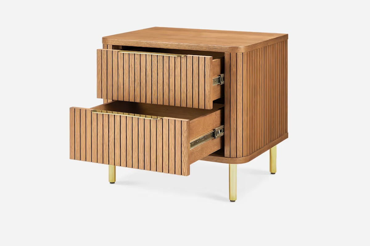 Castlery Harper 2-Drawer Nightstand, Chestnut & Brass, 23.6"W x 17.7"D x 21.7"H