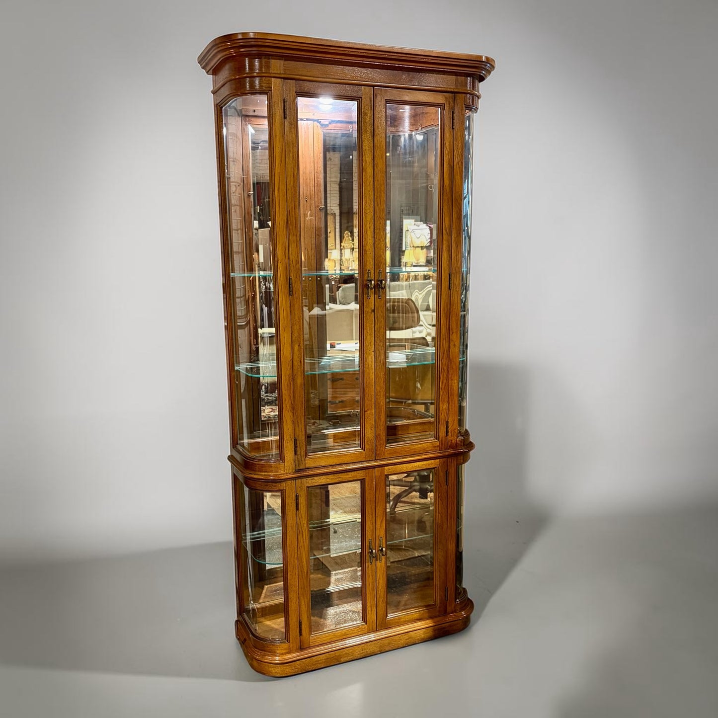Oak 4 Door Curio Cabinet, 35"W x 13"D x 76.5"H