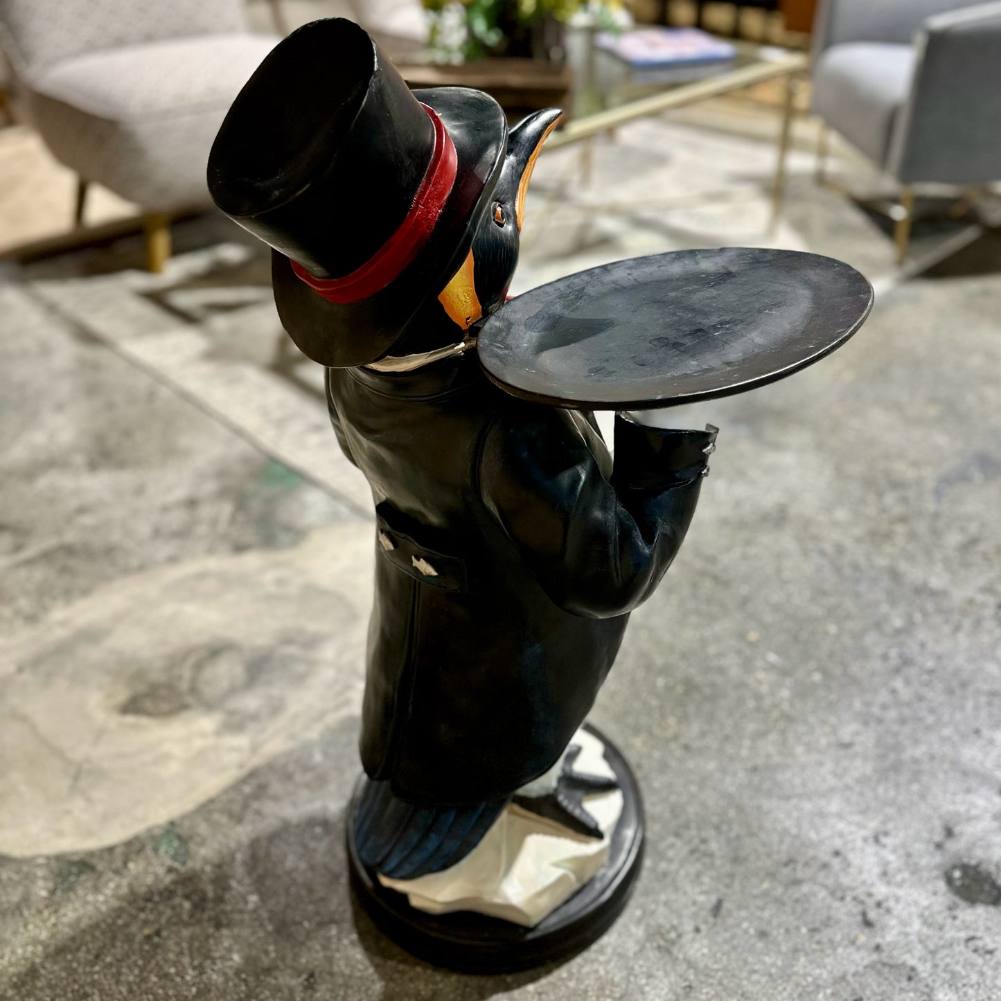 Large Penguin Butler Statue w/ Tray, 16.5" L x 18.5" D x 35" H