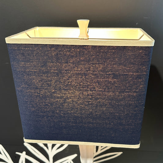 White Fountain Column Buffet Lamp w/ Navy Rectangle Shade, 12.5"L x 8"W x 38"H