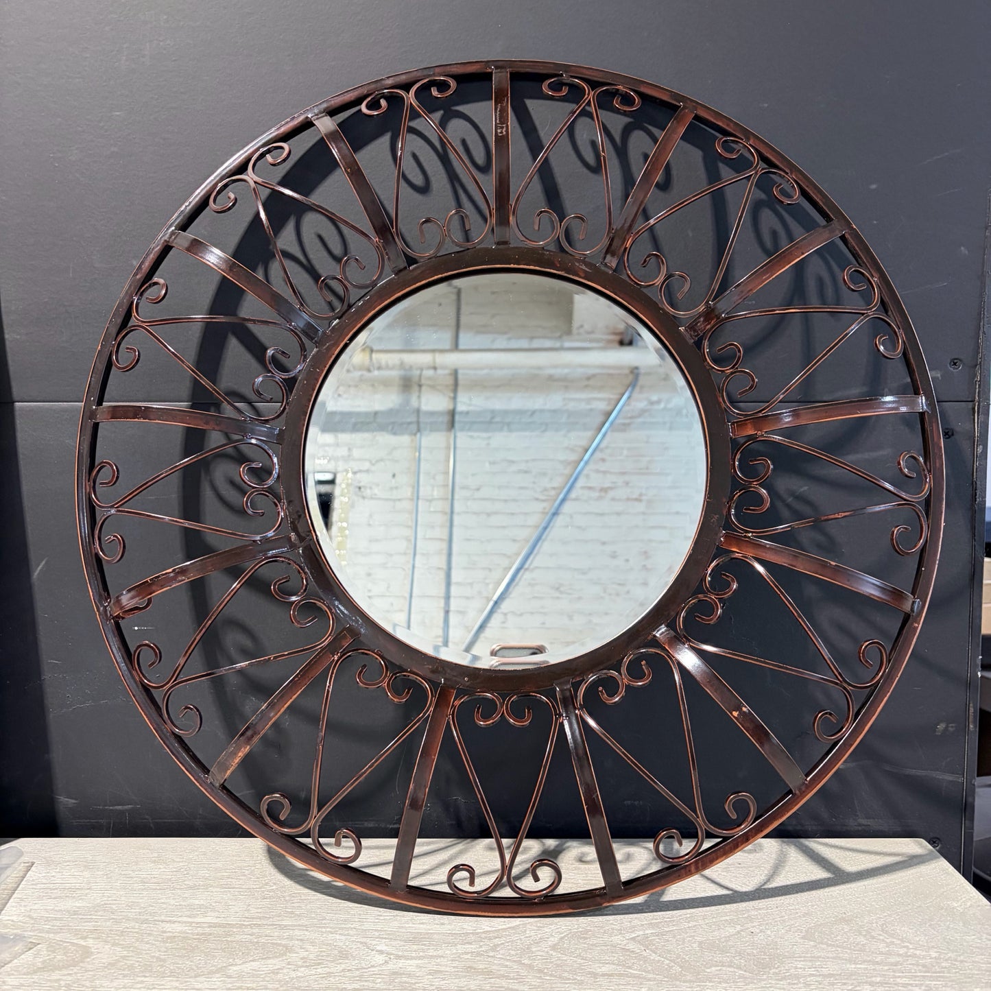 Round Mirror with Metal Frame, 24"Diameter
