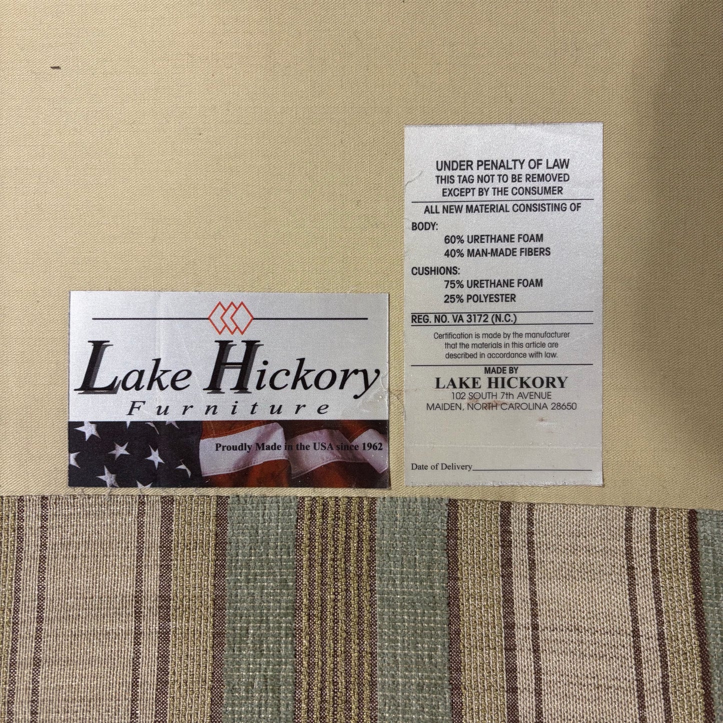 Lake Hickory Striped 3-Seat Sofa, 81"W x 32"H x 34"D