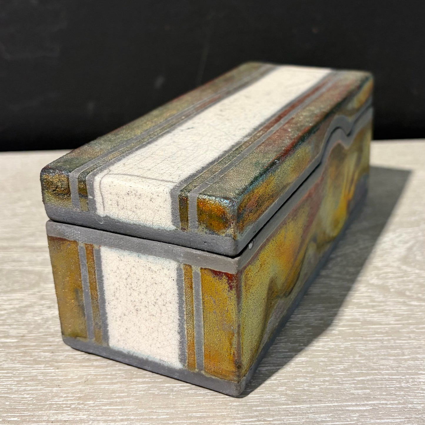 Raku Ceramic Box w/ Lid, Signed, 6.75"W x 2.75"D x 2.75"H