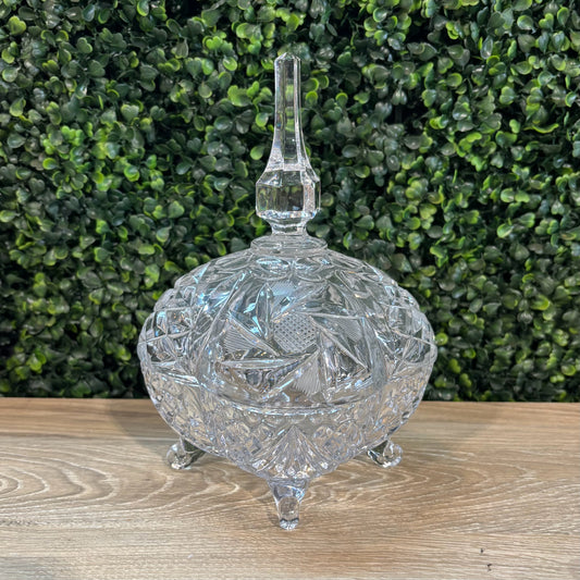 Crystal Covered/Footed Candy Dish 5.5" W x 5.5" W x 9" H