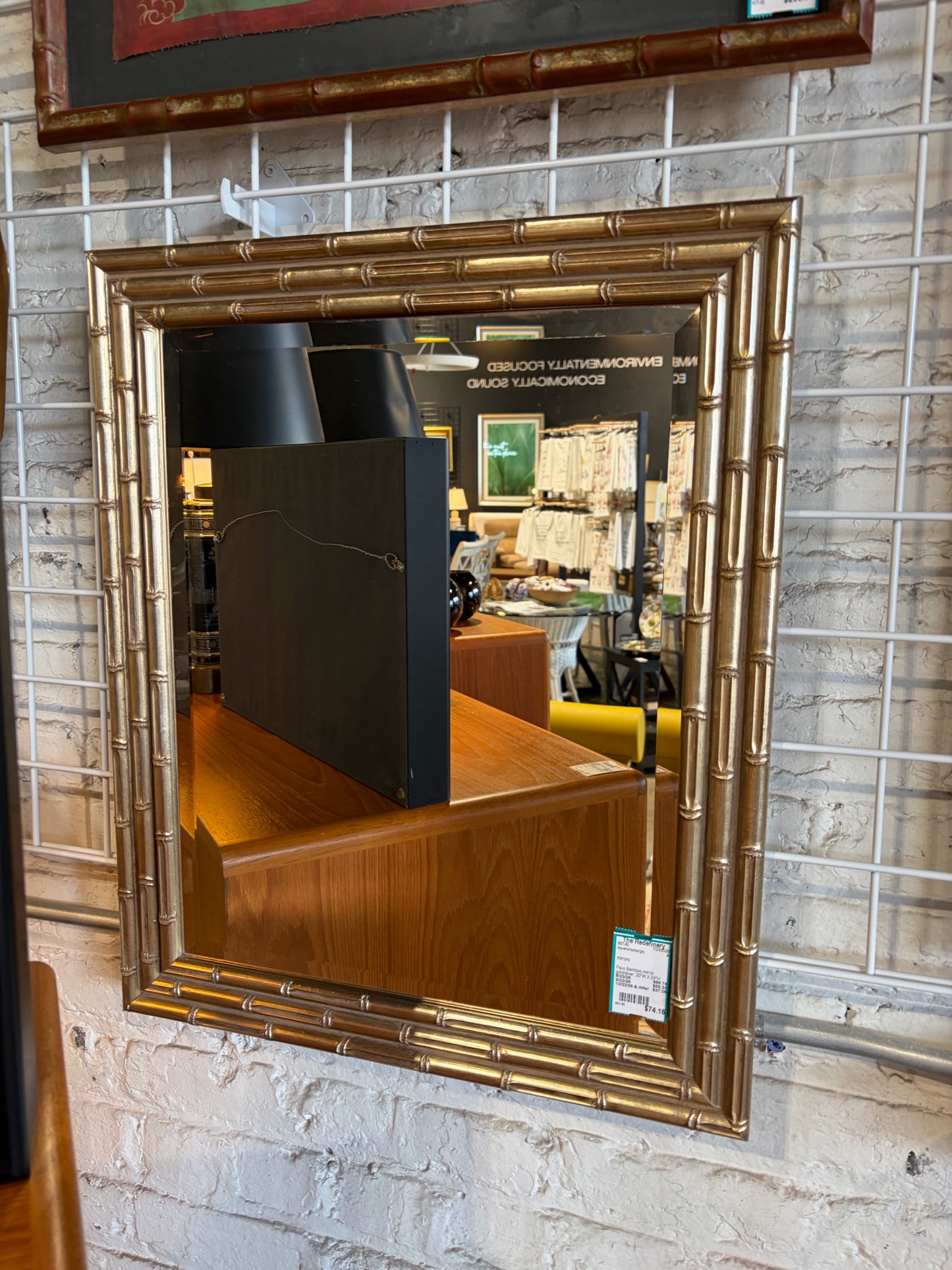 Faux Bamboo mirror, gold/silver, 20"W X 24"H