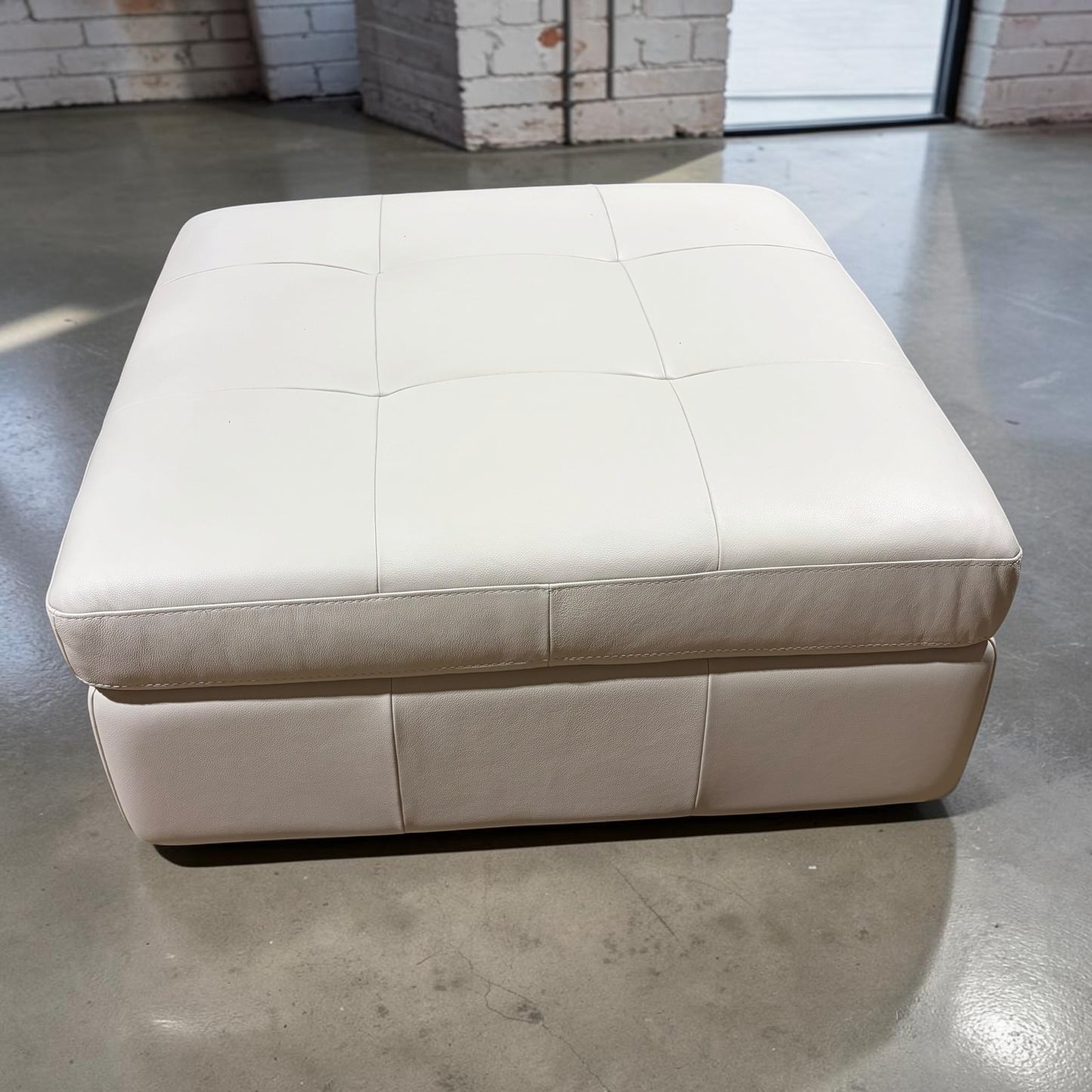NEW Natuzzi Edition Off White Leather Storage Ottoman, 38"W x 38"D x 17"H