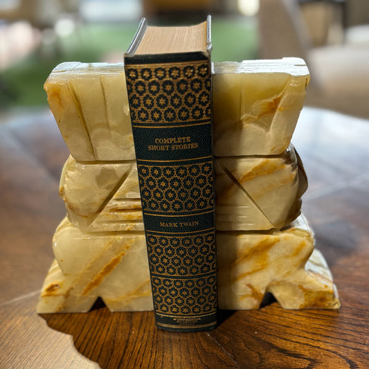Vintage Carved Onyx Bookends 4" W x 2.5" D x 7.34" H
